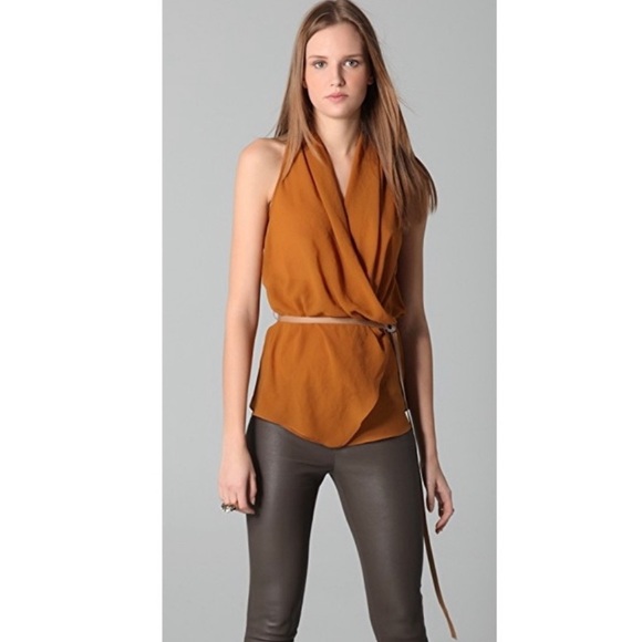 DESIGNER Overlap Belted Blouse Top - Picture 8 of 8